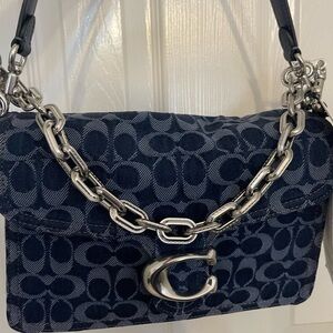 Coach Navy Signature Jacquard Chain Shoulder Bag